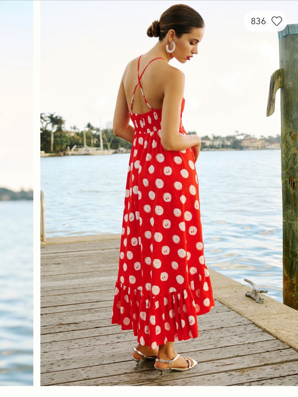 Anthro Red Polka Dot Halter Midi Dress - Picture 2 of 3